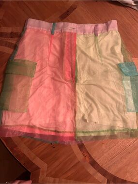 Pastel Two-Tone Organza Mini Skirt - Pink & Light Green Y2K